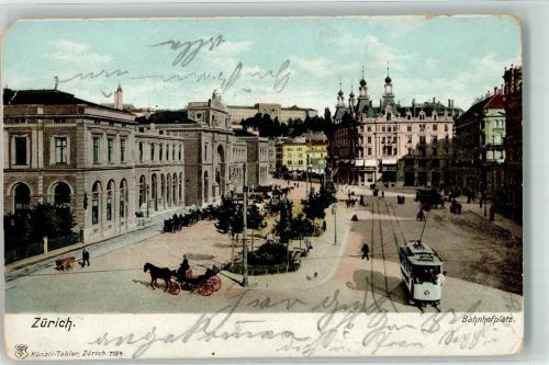 8000 Zürich 1905 - Bahnhofplatz Pferdekutschen