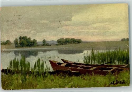 Landschaft an der Limmat sign. Adolf Stäbli Pro Juventute Schweiz Künstlerkarte