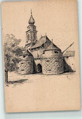 Künstlerkarte Kirche sign. Werbung Chocolat Cailler