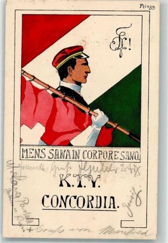 8500 Frauenfeld 1916 Lithographie / Künstlerkarte sign Flingg KTV Concorida Studentika Mens Sanain Corpore Sano Ort lt. Recherche