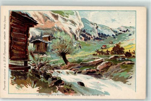 Parisbüchel 1900 Lithographie / Künstlerkarte le Paturage et le Rinsseau Village Suisse sign. Tringwier Trwgan