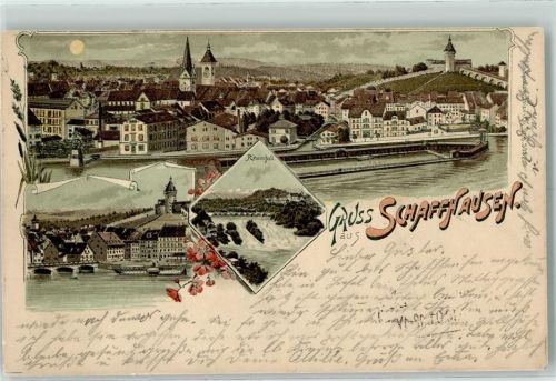8200 Schaffhausen Sciaffusa 1901 Lithographie / Mondschein Rheinfall