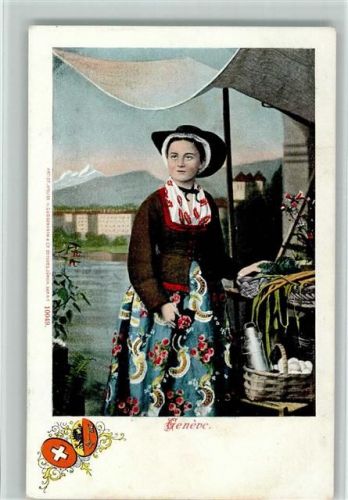 Genève Genf Frau in Genfer Tracht Tracht Schweiz