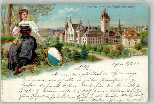 8000 Zürich 1902 Lithographie Tracht Frau Landesmuseum