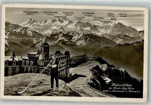 Rigi Kulm 1932 Fotomontage AK Tracht Alphornbläser Hotel
