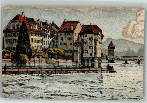 6000 Luzern Lucerne Künstlersteindruck sign. Schlatter, E. Im Zöpfli