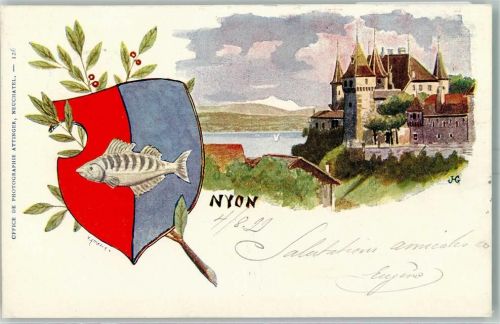 1260 Nyon 1899 Künstlerkarte Wappen sign J. G.