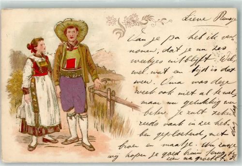 Tracht mit echter Stoff Applikation AK Tracht Schweiz 1901 Prägedruck