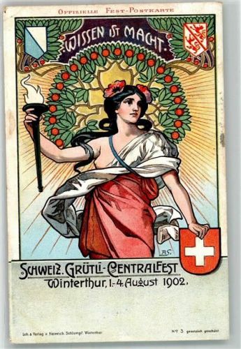 8400 Winterthur 1902 Lithographie Schweiz. Grütli-Zentralfest Helvetia