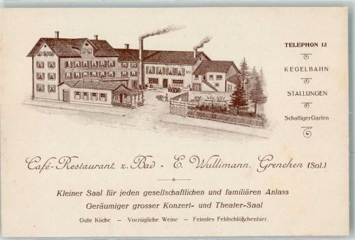 2540 Grenchen Lithographie Cafe Gasthaus Zum Bad E. Wullimann