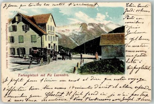 Tiefenbach 1901 - Tiefengletsch mit Piz Lacendro Kutsche