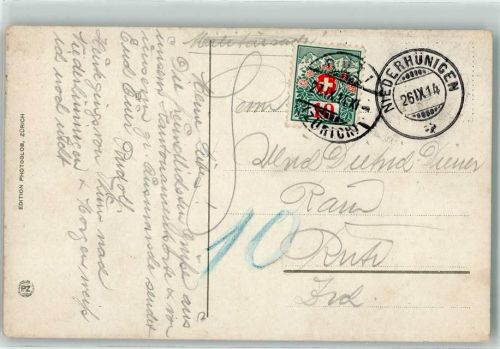Niederhünigen Nachporto 10 Rappen Phila Schweiz 1914