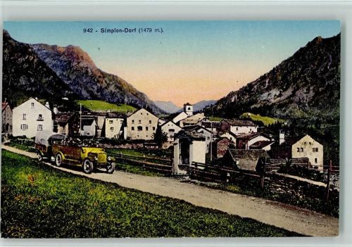 3907 Simplon Dorf - Ortsansicht Oldtimer mit Anhänger