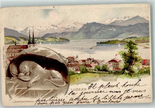 6000 Luzern Lucerne 1905 Lithographie Löwendenkmal