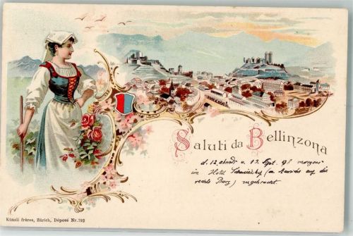 6500 Bellinzona Lithographie Tracht Verlag Künzli Nr 792