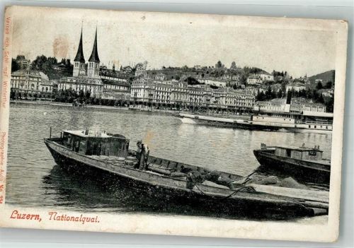 6000 Luzern Lucerne Foto AK Nationalquai Dampfschiff Frachtschiff