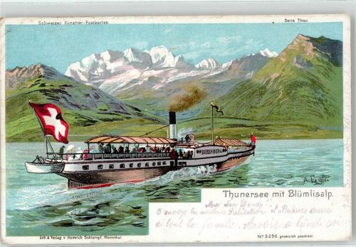 3700 Spiez Künstlerkarte 1907 Thunersee mit Blümlisalp