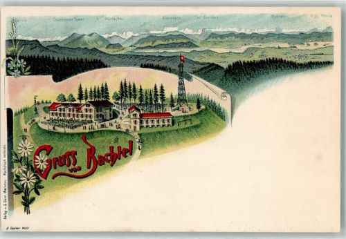 8342 Wernetshausen 1900 Lithographie Hotel Bachtel Kulm Aussichtsturm