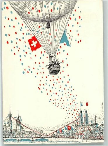 8000 Zürich 1953 Gebrauchsspuren Zürifäscht Heißluftballon Künstlerkarte