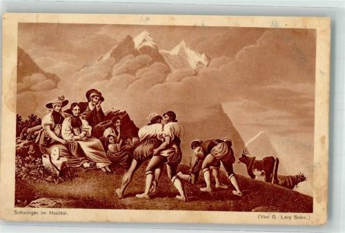 3860 Meiringen Gebrauchsspuren Schwinger im Haslital sign. G. Lory Sohn Künstlerkarte