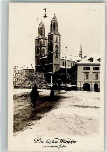8000 Zürich 1933 Foto AK Kirche Winter Neujahr