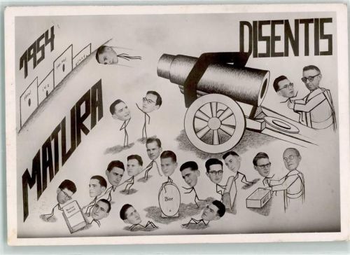 7180 Disentis Mustér Fotomontage AK Matura 1954