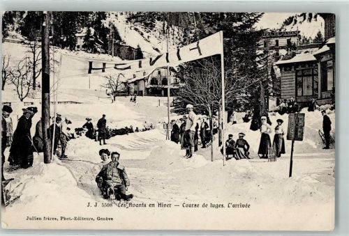 1833 Les Avants 1906 Gebrauchsspuren Winter Course de luges L'arrivee Schlitten Zieleinfahrt Rennen
