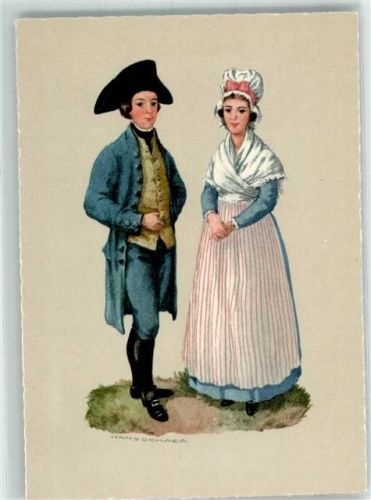 2000 Neuchâtel Neuenburg Künstlerkarte sign. Hans Schaer Tracht 18. Jhdt.