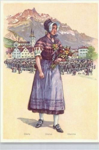 Glaris Tracht Schweiz Künstlerkarte