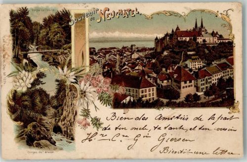2000 Neuchâtel Neuenburg 1898 - Gorges de l`areuse Carl Künzli Zürich Dep. No. 1274