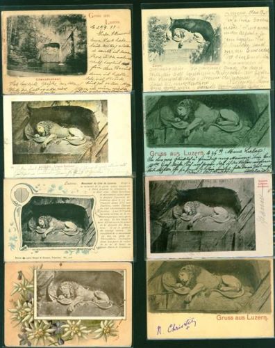 6000 Luzern Lucerne Kleinposten bis 20 Löwendenkmal Lot mit 9 AK, 1897-1911; überwiegend gute Erhaltung, größtenteils gelaufen