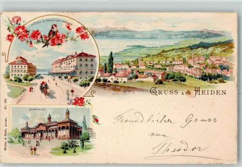 9410 Heiden 1901 Lithographie Hotel Pension Krone Kurhaus