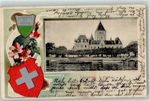 1000 Lausanne Losanna 1906 Prägedruck Le Chateau Wappen Passepartout Lithographie