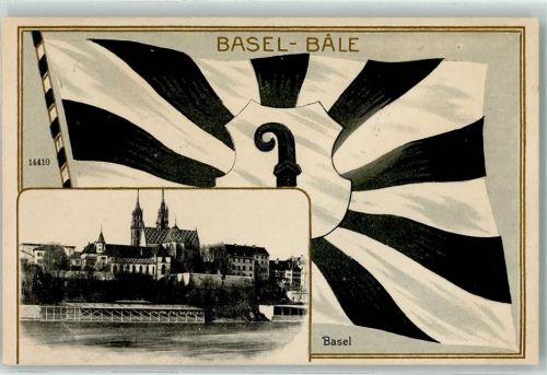 4000 Basel Bâle 1908 Prägedruck Kirche Wappen Fahne Schwarz Weiß