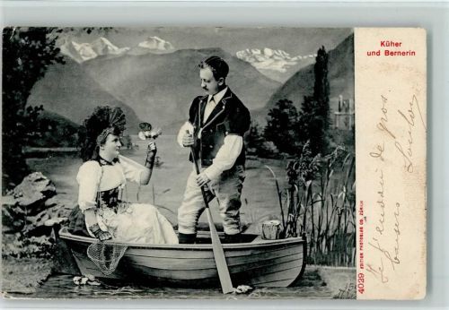 Küher und Bernerin Ruderboot Tracht Schweiz 1908