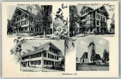 3416 Affoltern im Emmental Foto AK Gasthaus zum Löwen Dependance Schulhaus Kirche