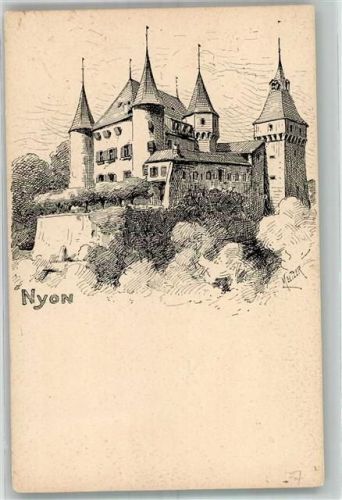 1260 Nyon Radierung Schloss