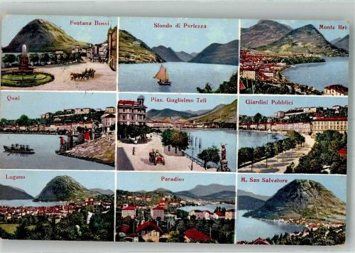 6900 Lugano 1912 Foto AK Fontana Bossi Monte Bré Piazza Guglielmo Tell Paradiso