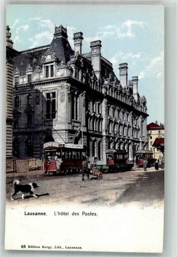 1000 Lausanne Losanna Foto AK Postamt Straßenbahn Hund
