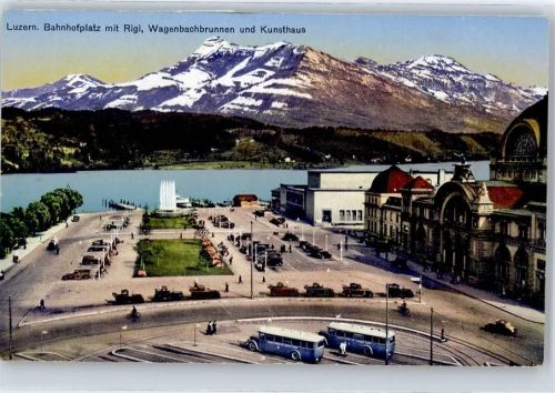 6000 Luzern Lucerne - Bahnhofplatz, Rigi, Wagenbachbrunnen, Kunsthaus