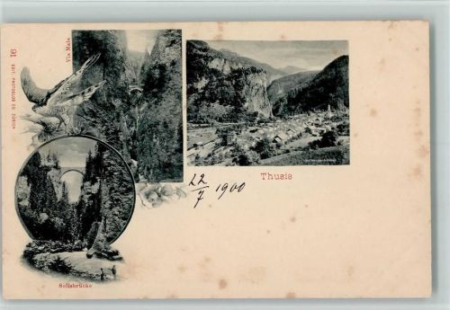 7430 Thusis 1905 Gebrauchsspuren Solisbrücke, Raubvogel, AK