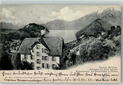 6363 Obbürgen 1907 - Pension Bellevue mit Blick auf den Alpnachersee Berneralpen und Pilatus