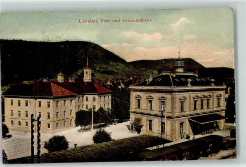 4410 Liestal 1908 - Post und Orisschulhaus Bahnhof Eisenbahn