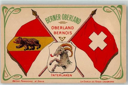 3800 Interlaken 1909 - Berner Oberland Fahne Schweizerfahne Steinbock
