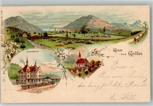 6410 Goldau 1899 Lithographie Bahnhof