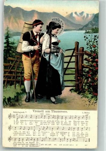 Frau Paar Lied Vreneli am Thunersee Verlag Künzli Nr.1867 Tracht Schweiz Künstlerkarte