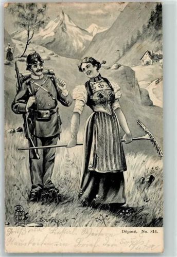 Stans Bäuerin Nidwalden Soldat Fusilier Nr.814 Motiv Schweiz 1904
