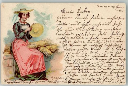 5000 Aarau 1903 Lithographie Tracht Aargau
