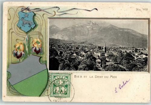 1880 Bex 1906 Prägedruck Dent du Midi Wappen Lithographie