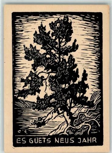 Glückwunsch Neujahr Künstlerkarte Holzschnitt Motiv Schweiz KEINE AK